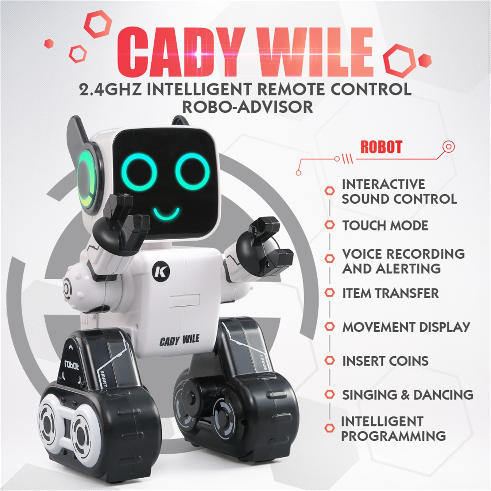 JJRC R4 어린이 스마트 RC 로봇 장난감 CADY WILE 2.4G 지능형 원격 제어 로봇 Advisor 동전 은행 선물 소년 키즈 장난감  g3